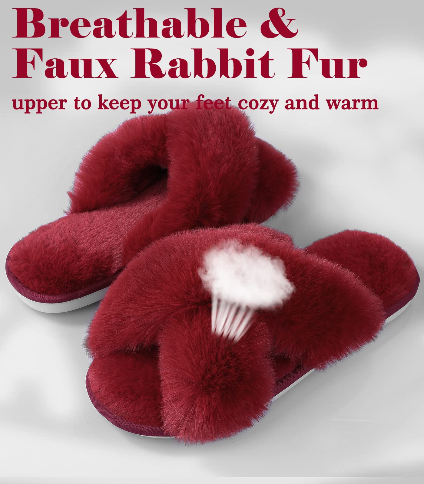 Ankis Womens Fuzzy Slippers Memory Foam Cross Band Cozy House Slippers Plush Home Fluffy Furry Slippers Open Toe Cute Soft Ladies Indoor Outdoor Slipper Slides Wedding Bride Shoes Gifts: 7-8 Red