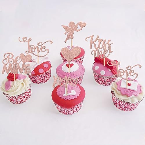 Miniatura 10 de Rsstarxi 36 Pack Happy Valentine's Day Cupcake Toppers Glitter Cupid Love Heart Lip Kiss Me Be Mine Cupcake Picks for Valentine's Day Theme Wedding