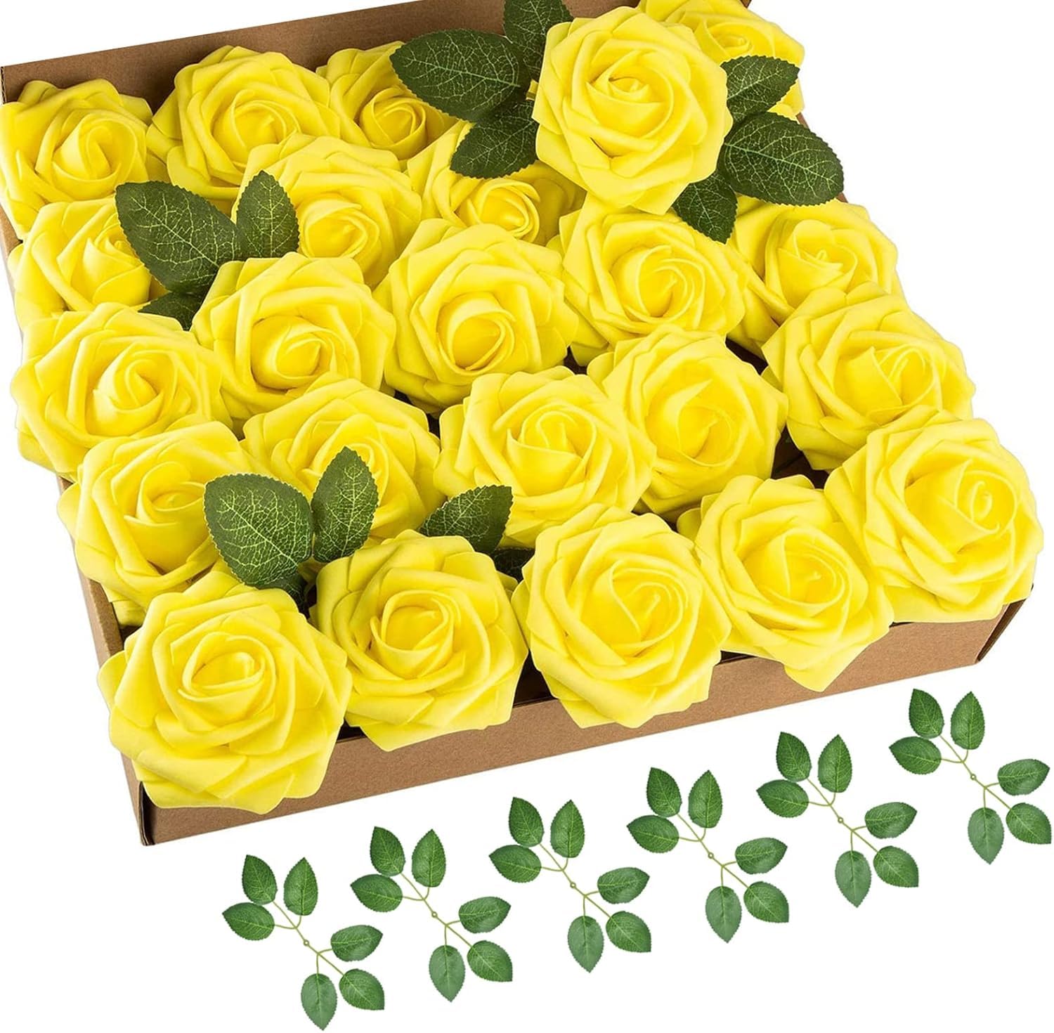 Amazon｜cosybeau イエロー 造花 フェイクローズ 50個 ステムフラワー