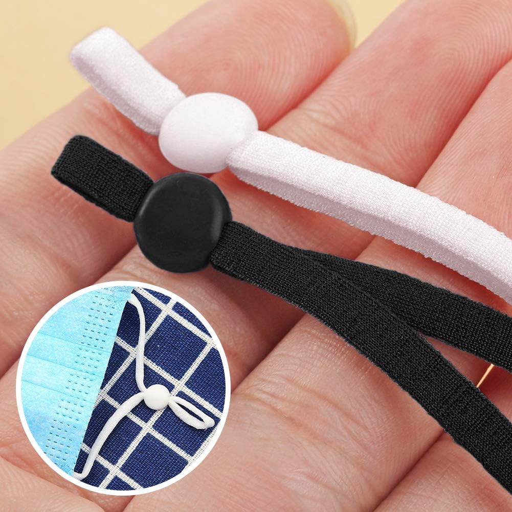 100 Pieces Elastic Band with Adjustable Buckle, Stretchy Earloop String Cord Thread Lanyard Earmuff Rope for Sewing DIY Craft Clothing, White & Black