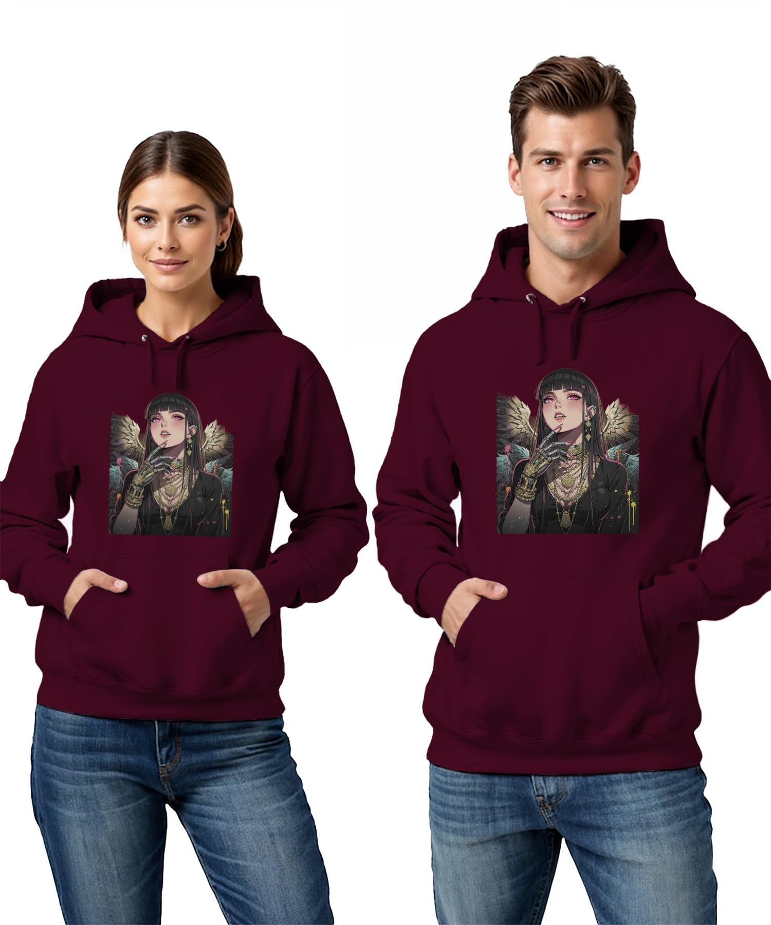 Cyberpunk anioł dziewczęcy robot, bluza z kapturem | Science Fiction Bionika Futurystyczna Waifu Otaku Streetwear Ponury Gothic Cyber-Goth Akcesoria Estetycznie Skrzydła