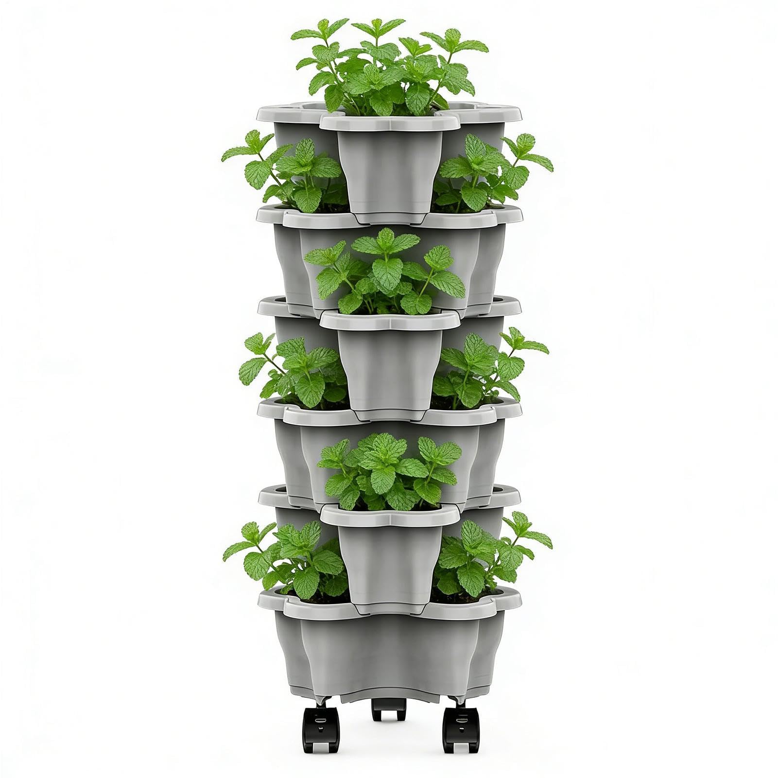 Torre Impilabile A 6 Livelli Con Ruote Per Piantare Fragole, Torre Per Piante Da Interno, Torri Verticali Impilabili Per Il Giardinaggio Rialzato In Casa Sul Balcone In Giardino Nel Patio O Sotto