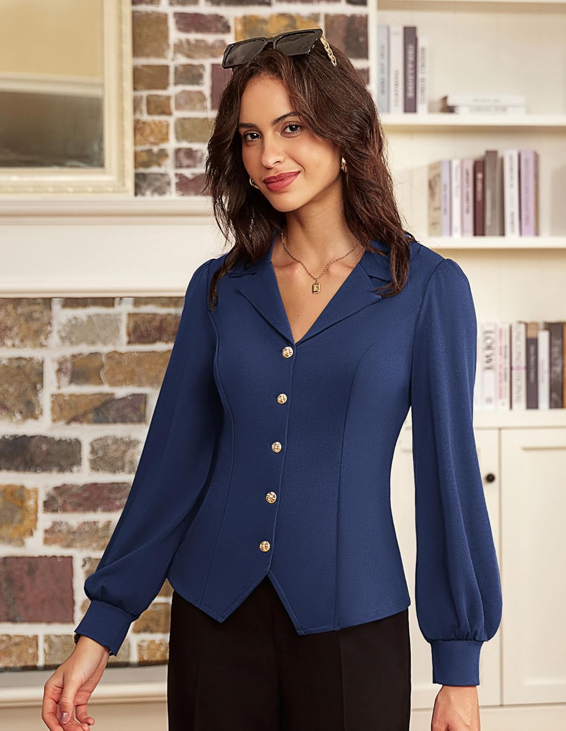 GRACE KARIN Work Shirts for Women Lantern Long Sleeve V Neck Blouse Button Down Elegant Business Office Top - Image 8