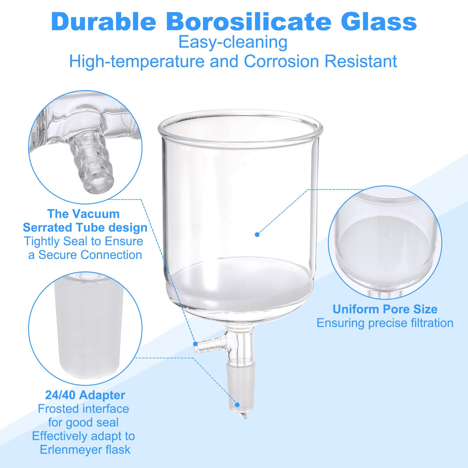 PATIKIL Embudo Büchner, Embudo De Filtración Büchner De Vidrio Borosilicato 1000ml Con Frita Fina (G3), Junta Cónica Estándar 24/40 Para Laboratorio, 115mm DI., 121mm Profundidad