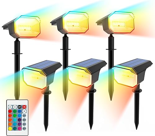 Miniatura 1 de TRAMSMART Focos solares para exteriores, 40 LED que cambian de color, luces solares impermeables al aire libre IP 65, 7 modos de iluminación, luces