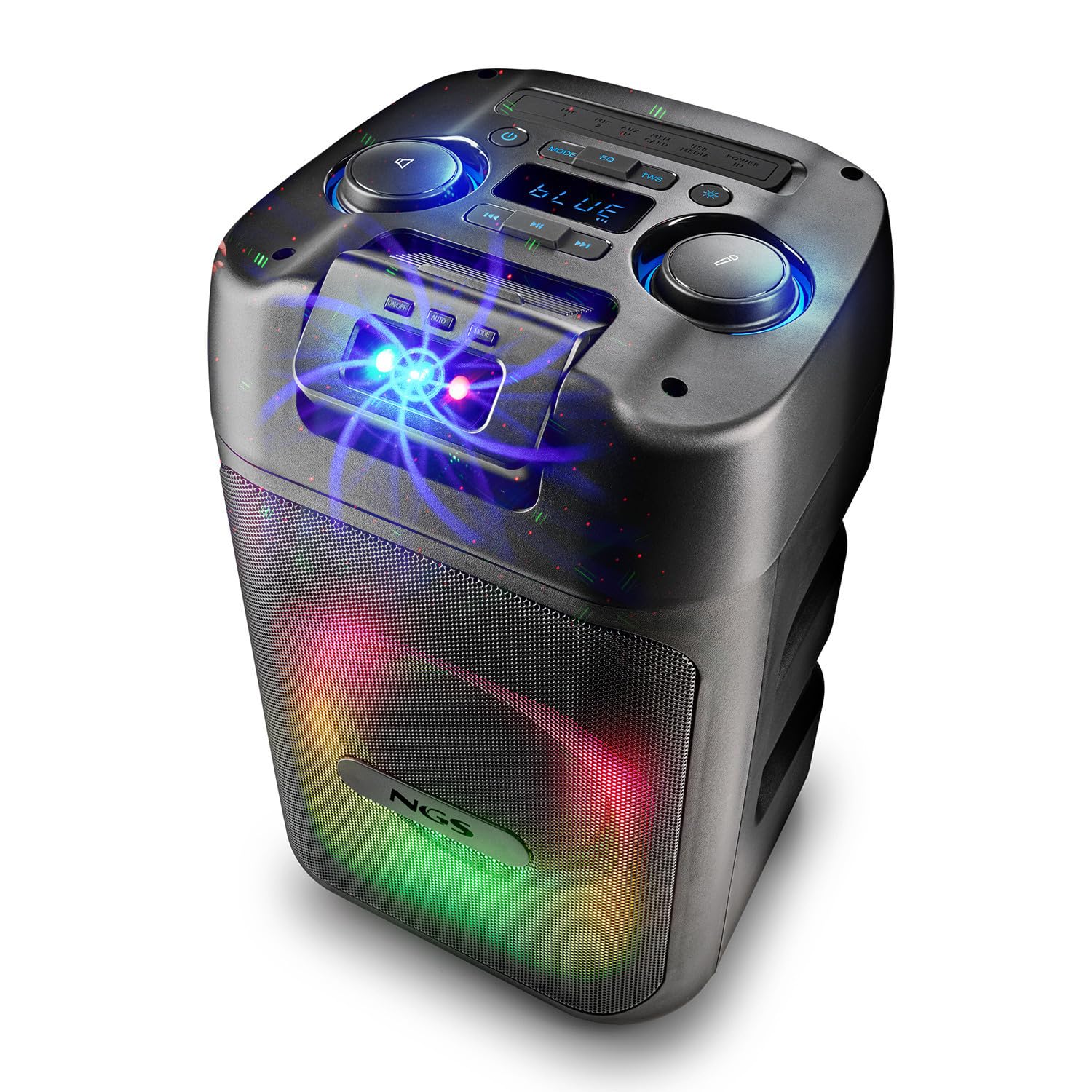 Haut-Parleur Sono Portable WILDCLUB 80W, sur Batterie, Projection de lumières intégré au Rythme de la Musique, Bluetooth USB