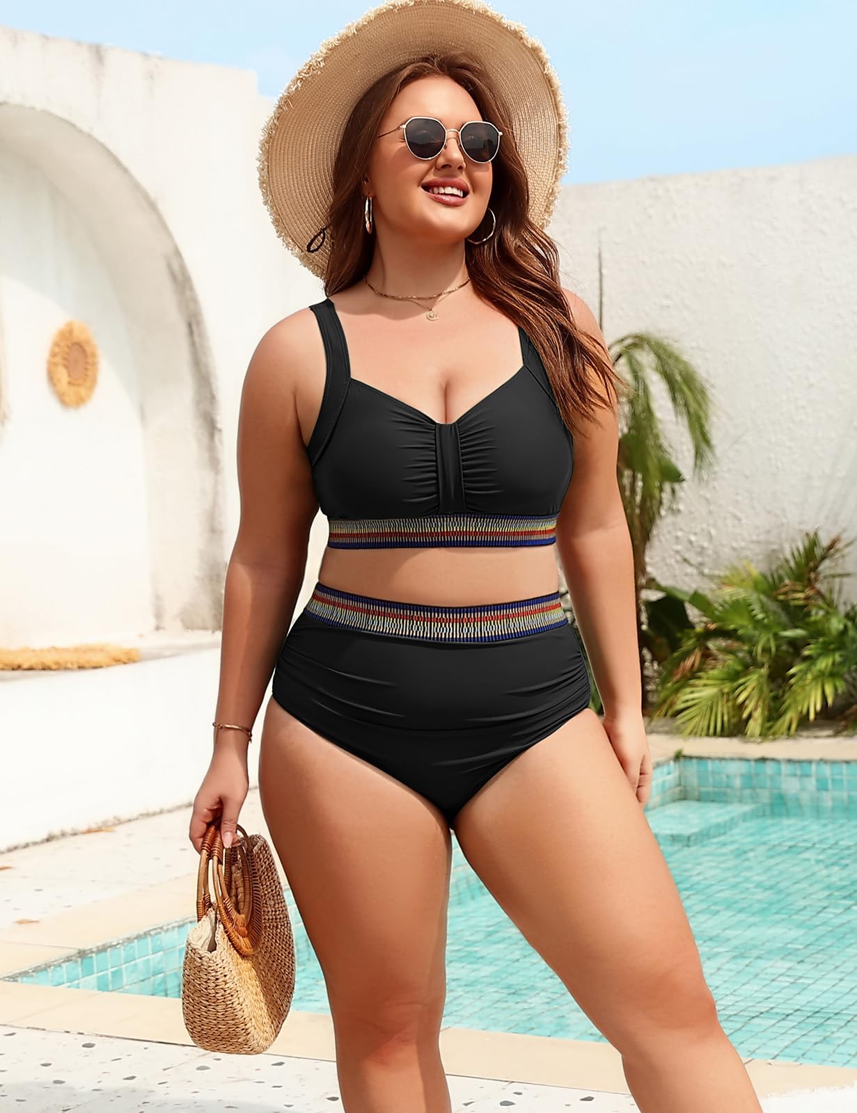 Bikini Mujer Talla Grande Cintura Alta Push Up Cuello En V Sexy Bañadores 2 Piezas