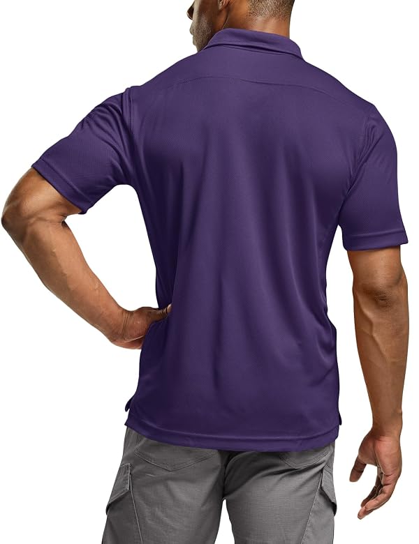 CQR Men's Quick Dry Tactical Polo Shirt, Lightweight Breathable Performance Polo, Short Sleeve UPF 50+ Outdoor Golf Shirt, Frost Purple, X-Large by CQR - Used condition - Image 4