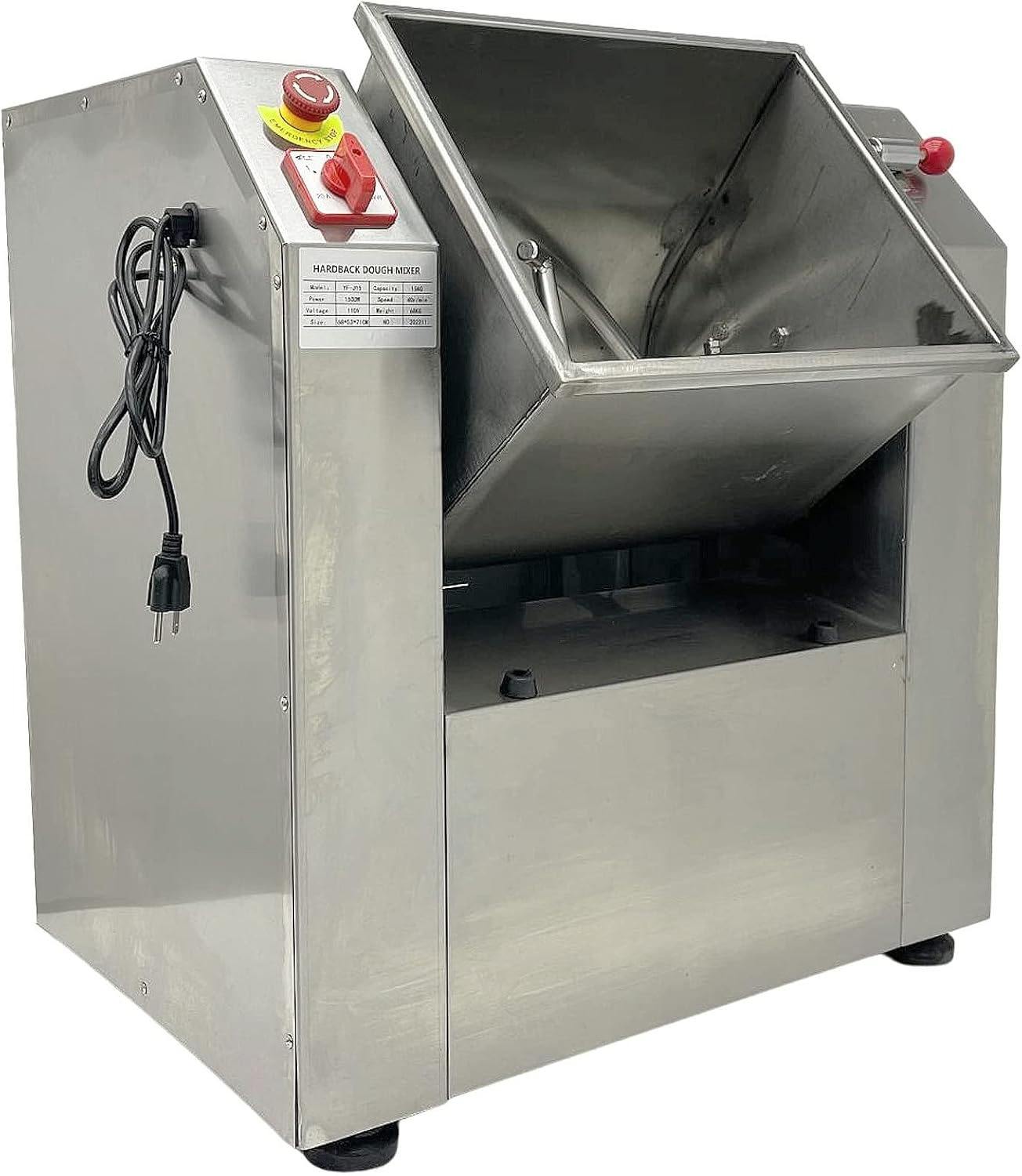25KG/50QT Commercial Dough Mixer Machine, 110V 2200W Stainless Steel Electric Flour Kneading Mixing Machine, Vegetable Meat Blender, Rotary Bowl, for Kitchen and Restaurant