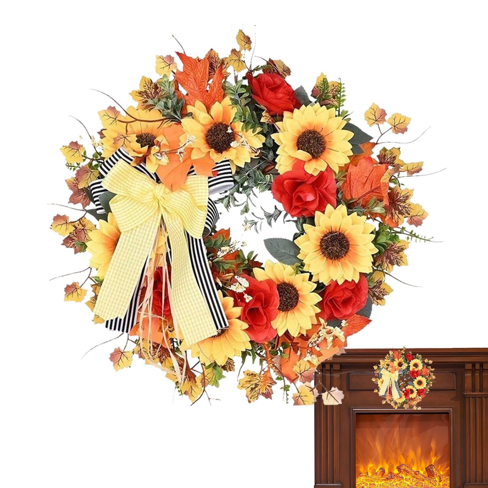 Couronne de tournesol d'automne faite à la main pour décoration murale extérieure