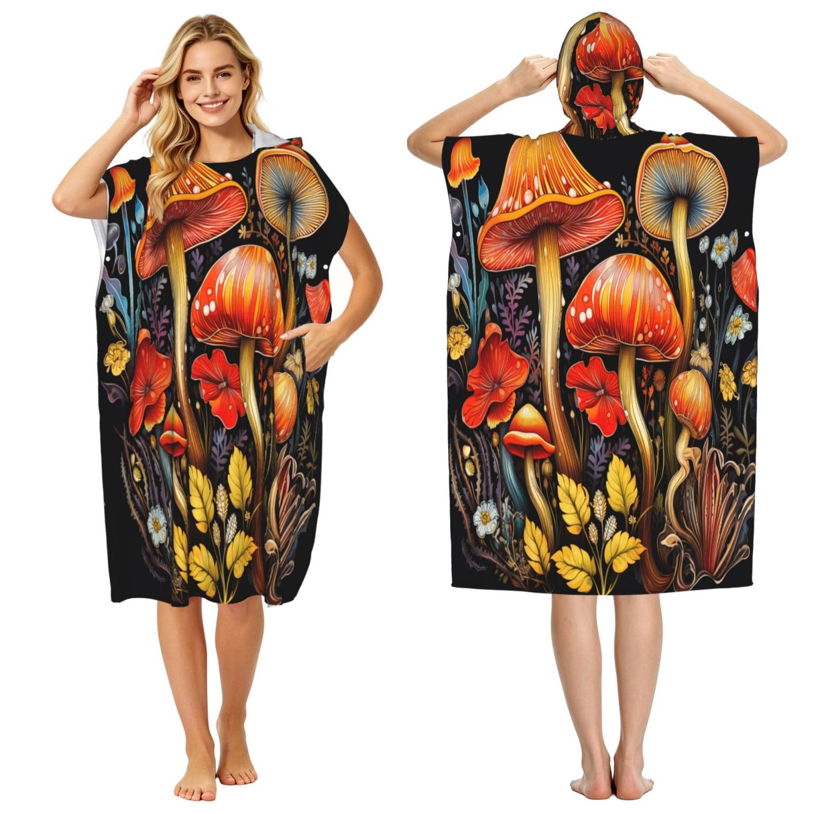 DTHKJNLSF Bent Mushroom Adult Hooded Beach Poncho Towel