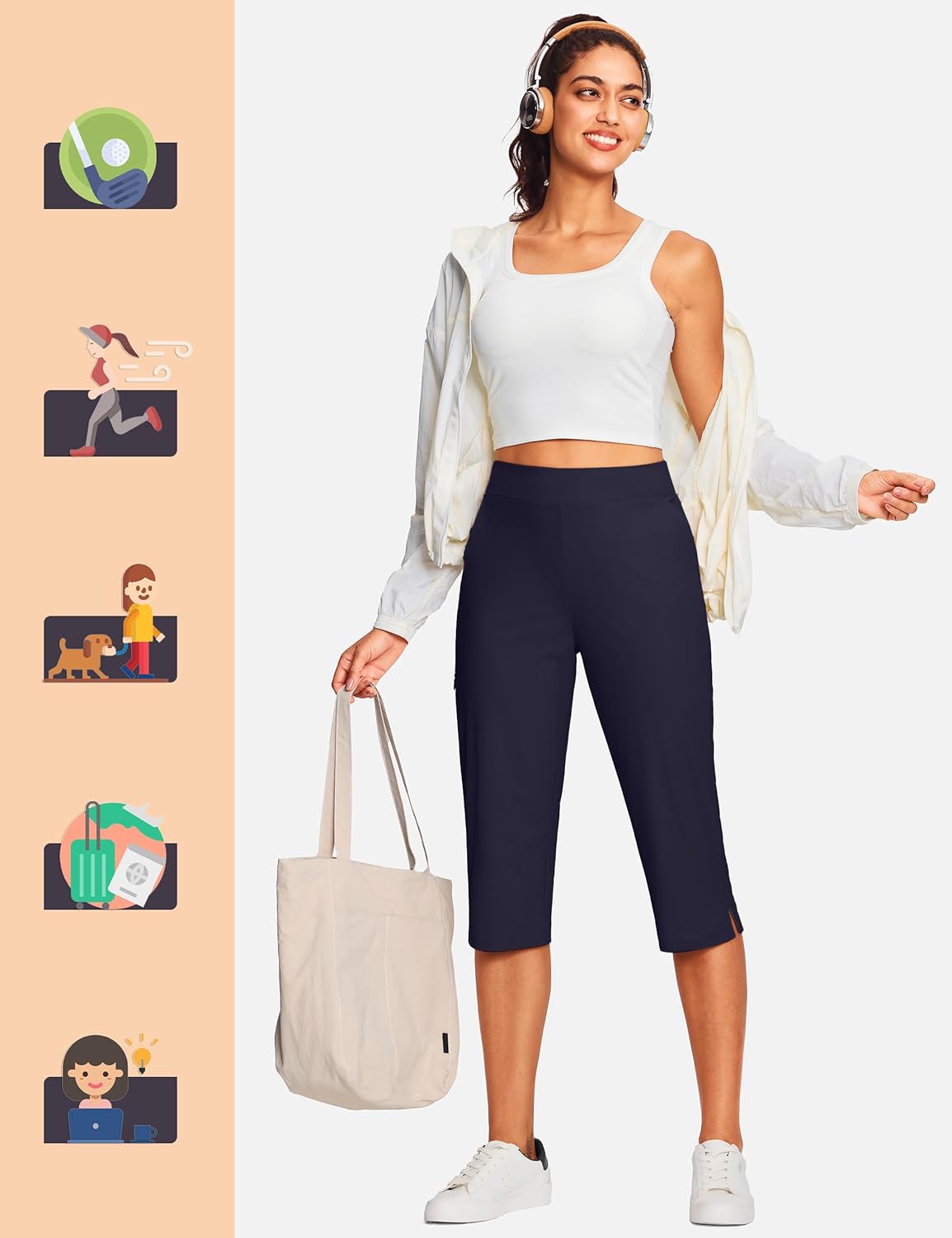 15"/ 18" Capri Pants for Women Summer Golf Capris Pant Pull On Stretch with Pockets Work Casual Dressy Slacks - Image 2