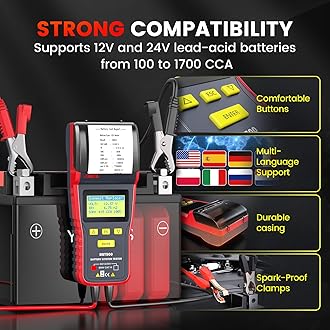 ANCEL BST500 Car Battery Tester with Printer, 12v 24v Automotive Battery Load Tester, Cranking Charging System Analyzer, 99.99% Accuracy for Car Motorcycles Truck SUV ATV RV and More