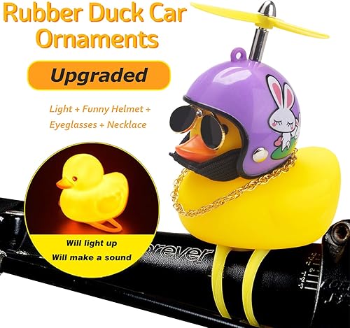 Miniatura 9 de wonuu Adornos de goma de pato de juguete para automóvil, decoración de tablero de pato amarillo, bocinas de bicicleta con casco de hélice