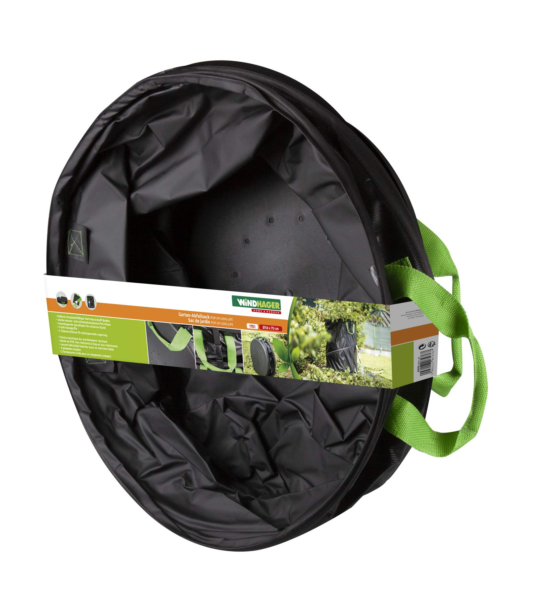 Windhager PopUp Bag 07476 - Sacco a molla a lunga durata, da giardino, per escrementi da giardino, autoportante, 170 l, 300 g/m², diametro 56 x 70 cm, colore: verde