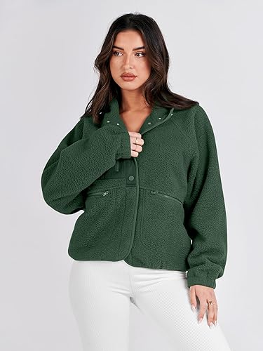 Miniatura 7 de ANRABESS Chaqueta de forro polar mullido para mujer, estilo casual, manga larga, recortada, con botones, con bolsillos