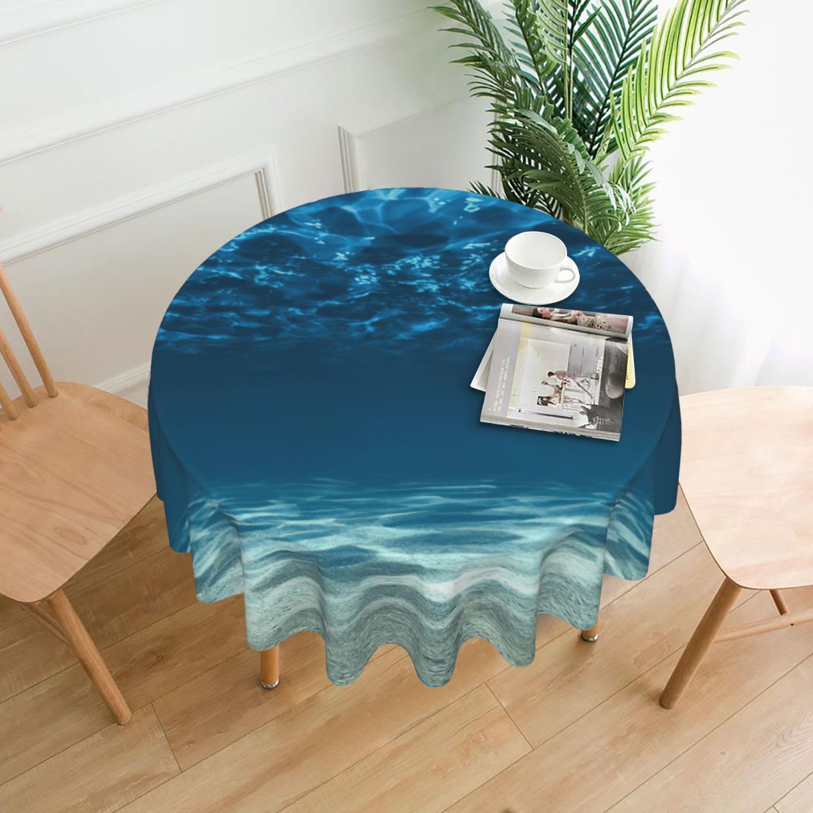 OXbnmm Ocean. Print Soft Round Tablecloth 60in Polyester Washable Cover Cozy Gift for Mom Housewarming
