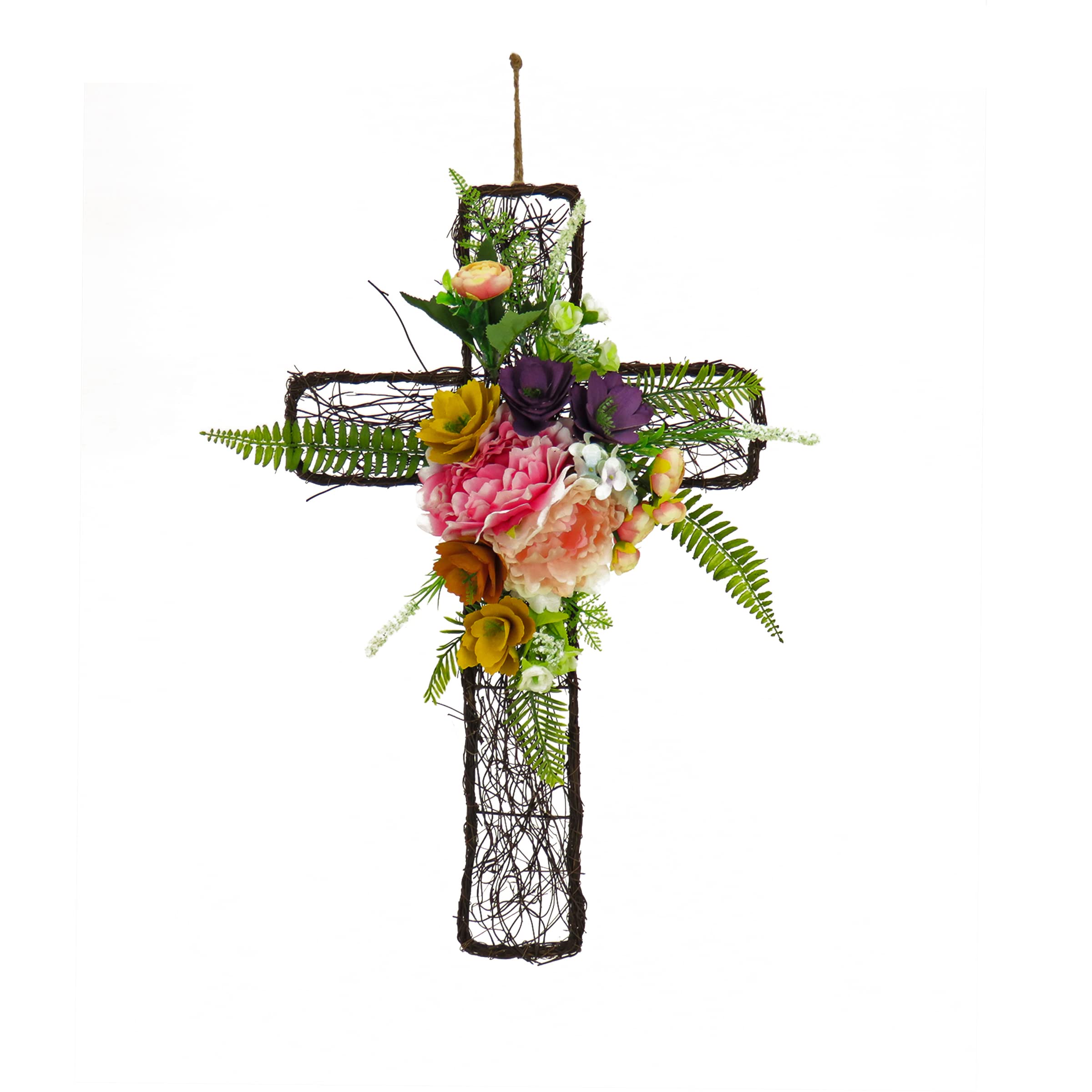 National Tree Company Artificial Floral Cross Decoration, Multi, Easter Collection, 23 Inches