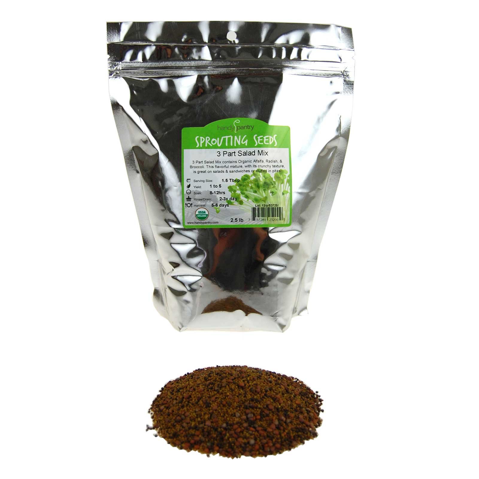 Handy Pantry Organic Salad Sprouting & Microgreens Mix – 2.5 LB – Non-GMO, High-Germination Blend of Alfalfa, Broccoli, Lentil, Mung Bean & Radish