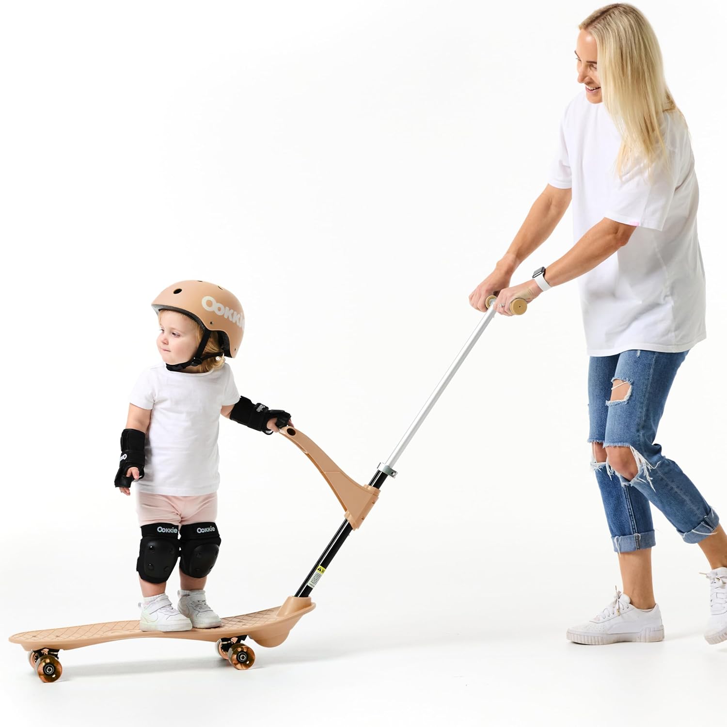 Ookkie Kids Learner Skateboard, Helps Develop Balance & Self Confidence, 4-in-1 Skateboard, Easy Setup, Gift Idea (Sand)