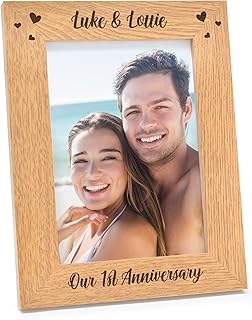 Personalised 1st Wedding Anniversary Photo Frame Gifts - Engraved Wooden Frame Anniversary Gifts for Couples, Husband, Wife - First, 5th, 10th, 25th, 30th, 40th, 50th Wedding Anniversary Gifts