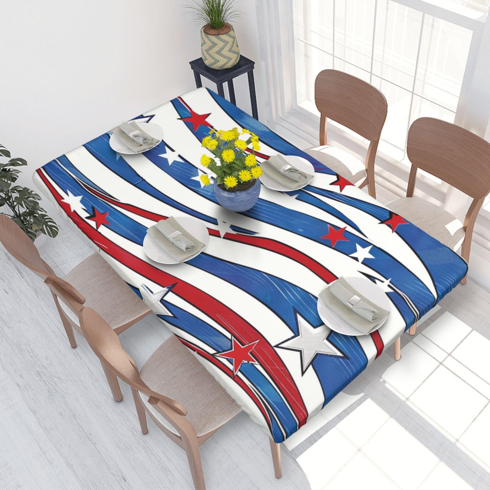WPKJU Patriotic Stars Strips Independence Day Printed Tablecloths 4ft Rectangular Table Covers Washable Polyester Decorative Table Cloth for Dining Table Picnic Wedding