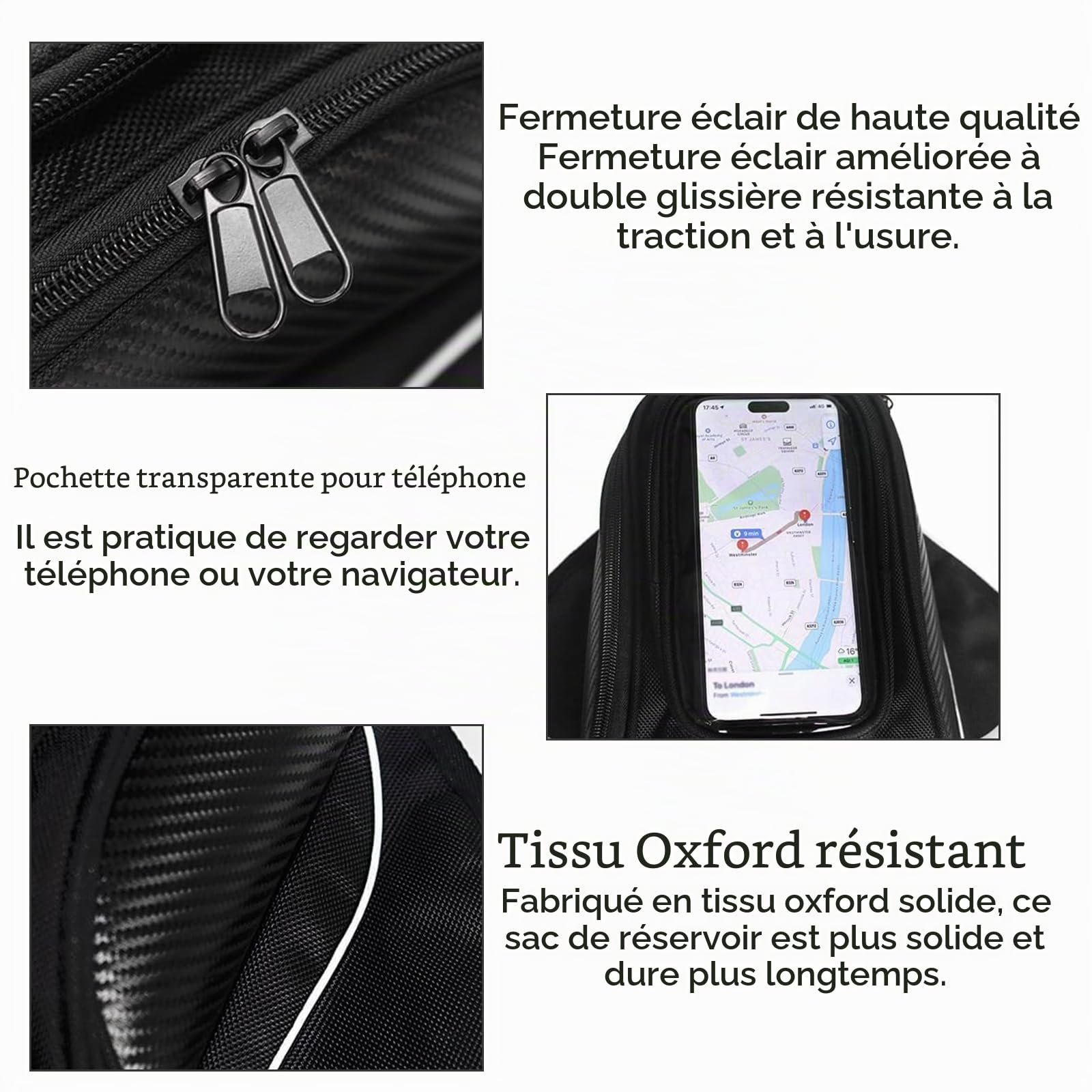 Sacoche de Réservoir Moto en Oxford Magnétique avec Grande Fenêtre