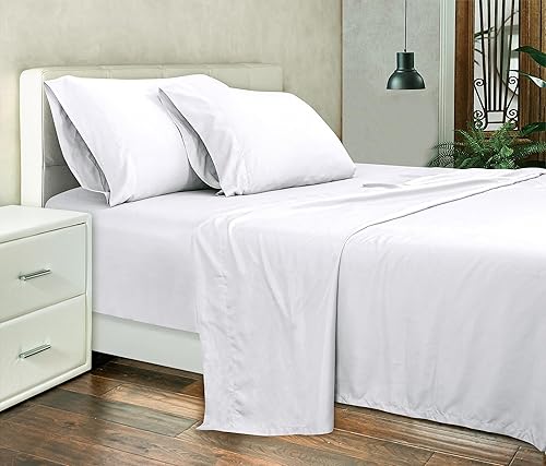 Miniatura 7 de ROYALE LINENS Juego de sábanas de percal de 300 hilos de 100 % algodón peinado de fibras largas, 3 piezas, 1 sábana bajera, 1 sábana encimera y 1