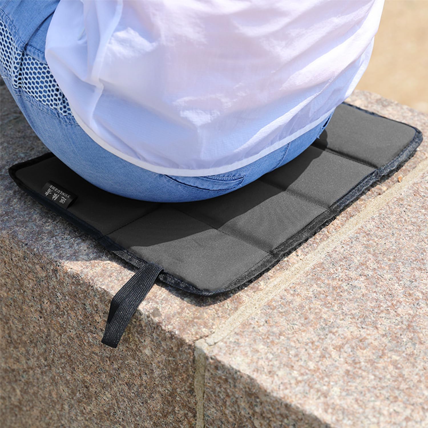 Lot 2 Coussins Assise Pliables – Oxford Imperméable, Mousse Perles, 40x28,5 Cm – Sacs De Transport Inclus – Noir Et Gris