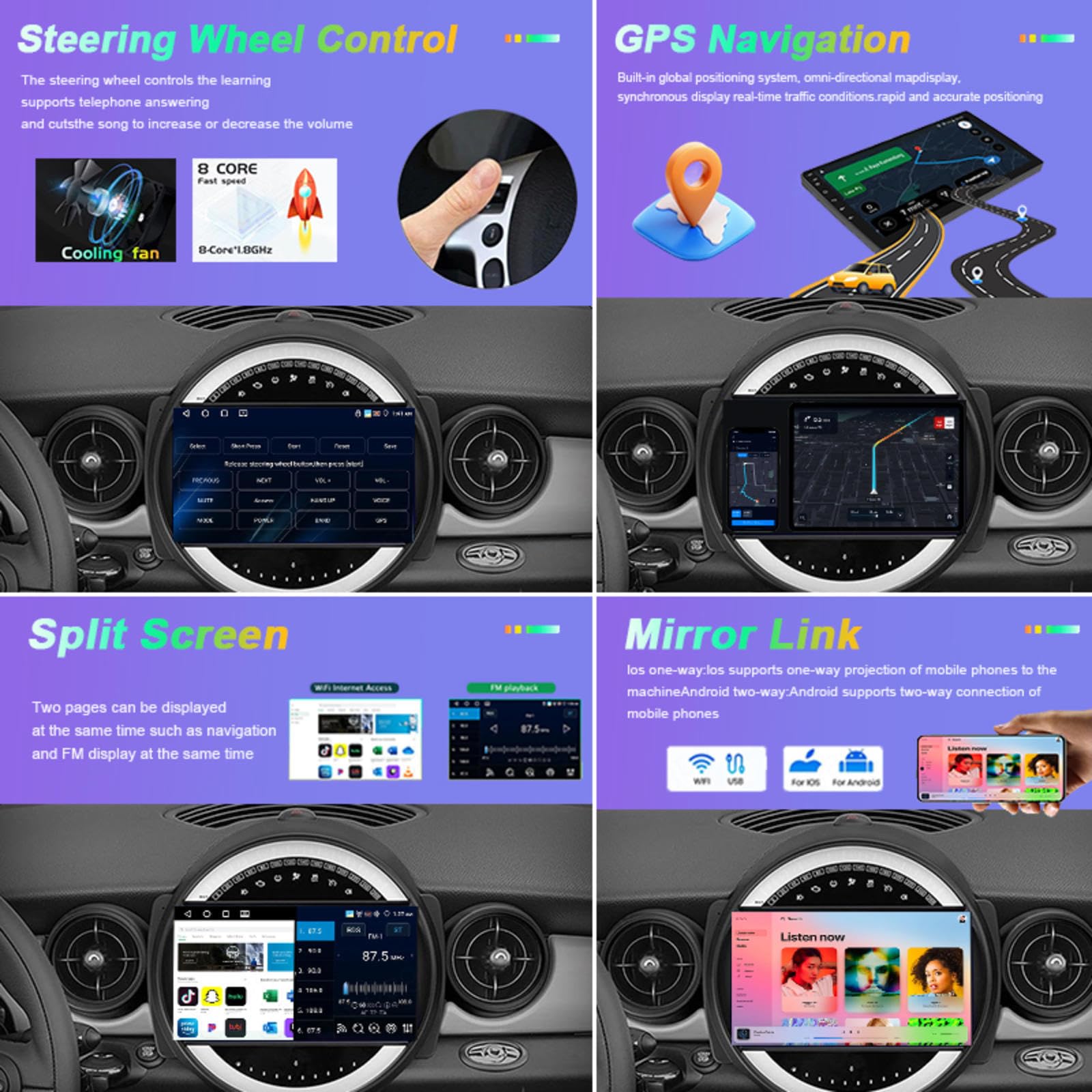 Android 15 Car Stereo 9" Samochód Dla BMW MINI R56 R60 2007-2015,M111