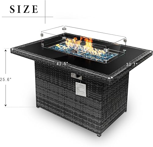 Miniatura 2 de BULEXYARD Yable - Fogata de propano para patio al aire libre de 43 pulgadas, 55,000 BTU con encendido automático de gas con mesa de vidrio templado