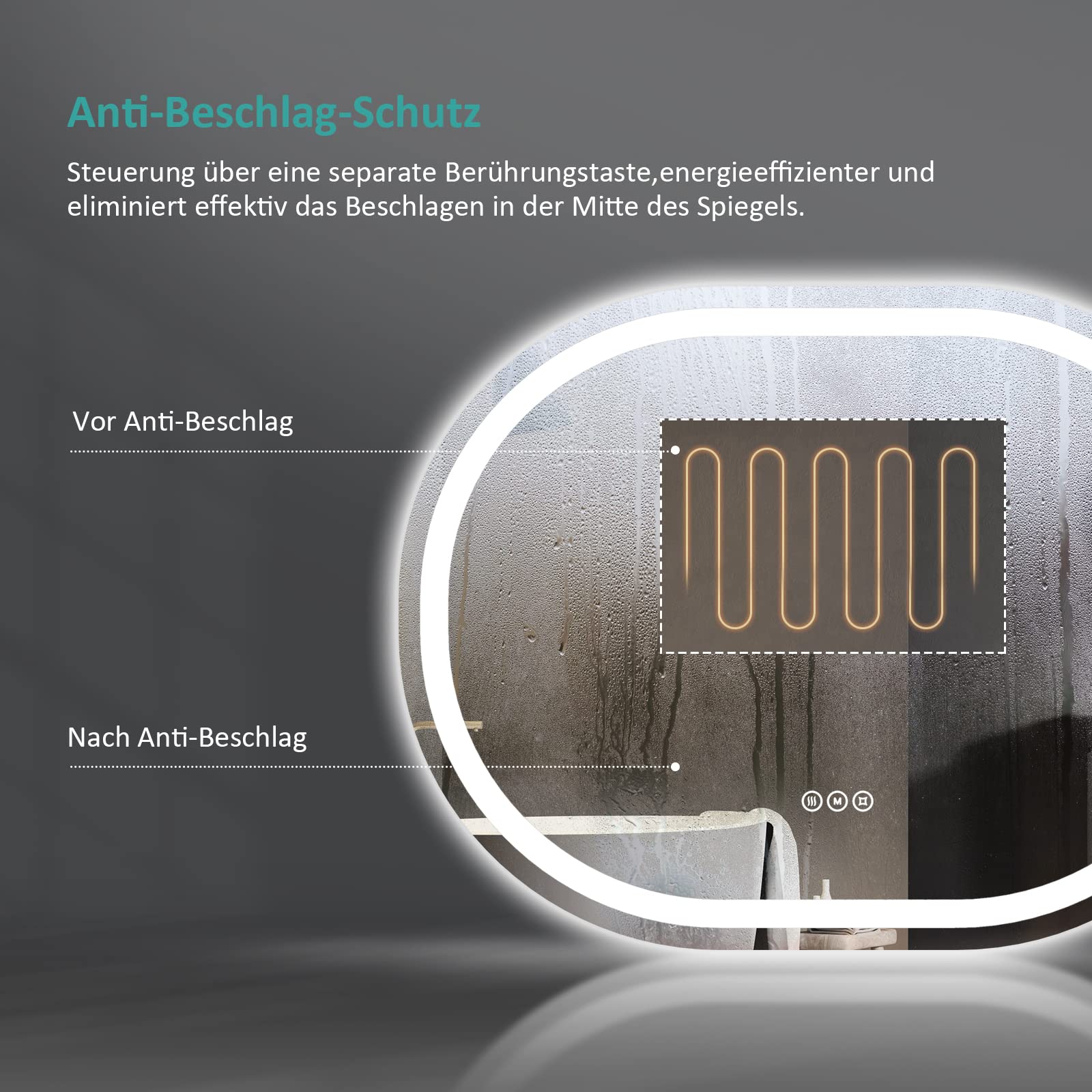 EMKE badspiegel mit Beleuchtung 50x70cm, Badezimmerspiegel mit Touchschalter, Beschlagfrei, 3 Lichtfarbe Dimmbar, Speicherfunktion Energiesparend Oval Spiegel mit Beleuchtung