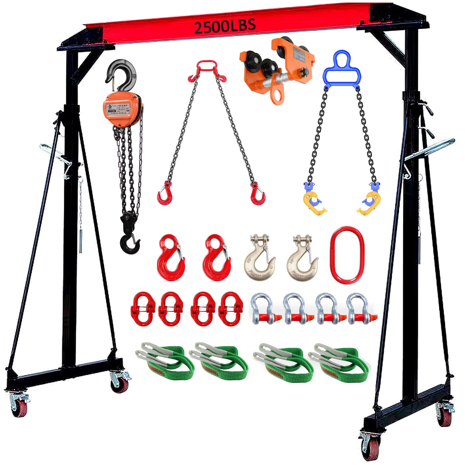 Photo 1 of Adjustable Gantry Crane - 1 Ton (2500Lbs) Capacity Portable Hoist Frame, Shop Crane Hoist, Trolley, Sling, Shackles, Hooks and Festoon System, Lifting Gantry for Factories, Warehouses, Garage (1 Ton)