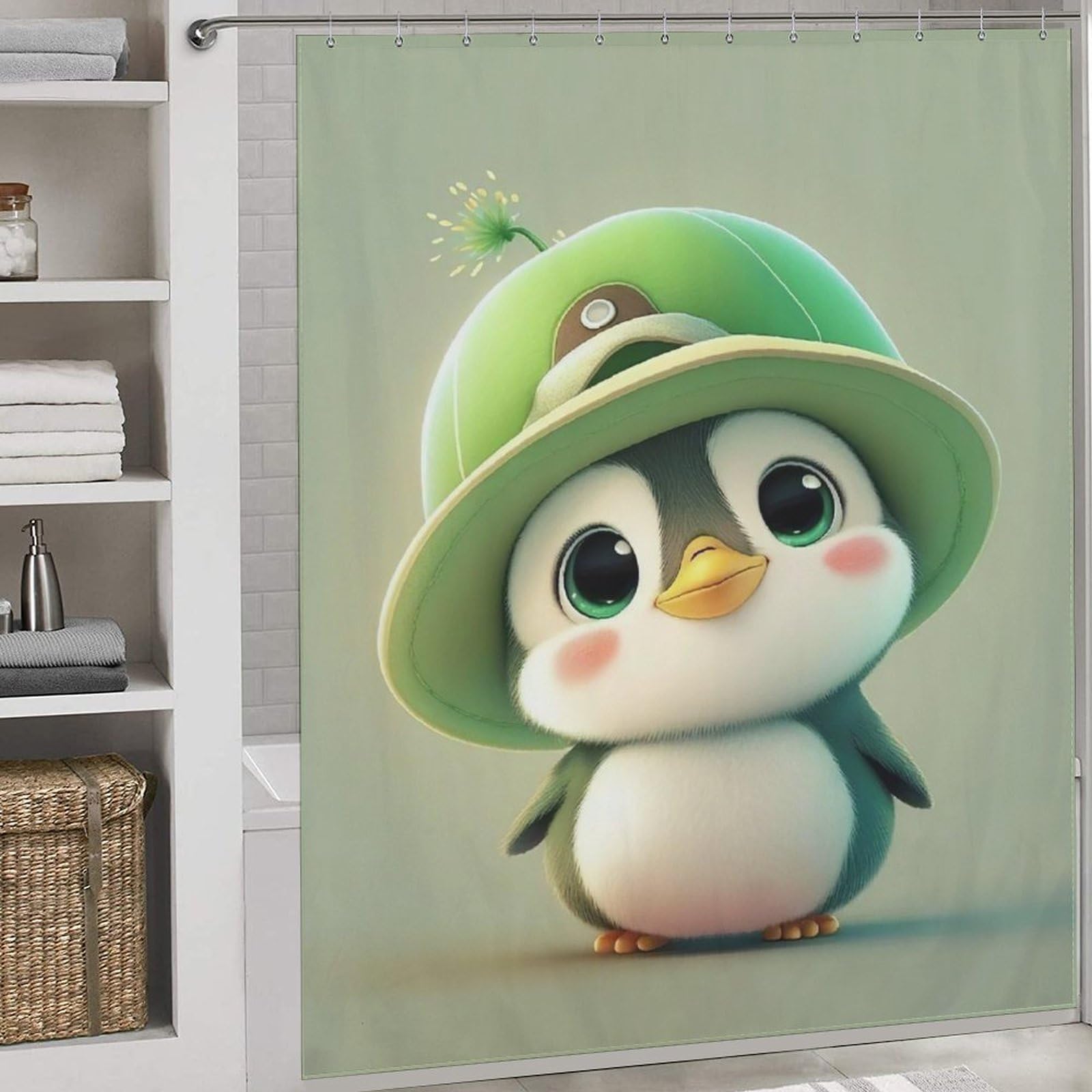 Rideau de douche pingouin mignon pour égayer la salle de bain des enfants 183x183 cm