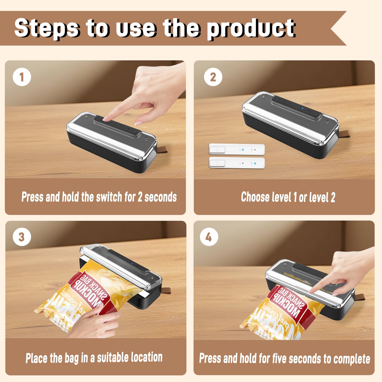 Mini Scelleuse Thermique,Soudeuse Sac Plastique, Portable 2-en-1 avec Cutter et Pied Magnétique - Scellage 2 Niveaux, Rechargeable USB (Auto-Off) - Pour Aliments, Snacks, Sacs Plastiques -Noir
