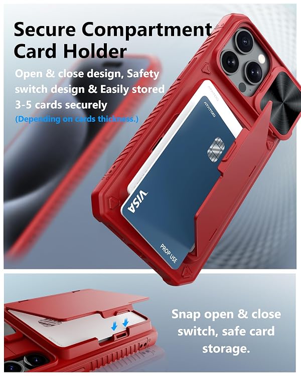 ATATOO for iPhone 15 Pro Max Case Wallet with Card Holder (3-5 Cards), Red by ATATOO - Used condition - Image 2