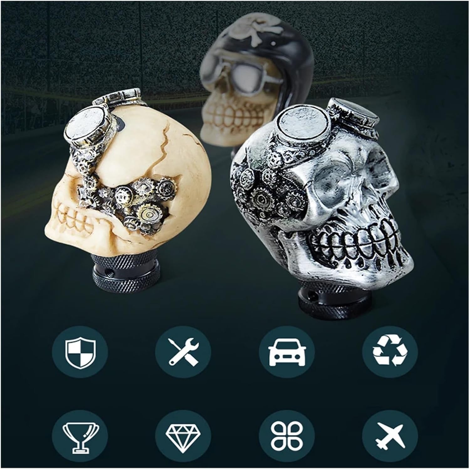 Shift Lever Personality Modification Car Gear Shift Knobs Skull Head Gear Manual Transmission Gear Shift Knob Shifter Lever Exquisite(Gray)
