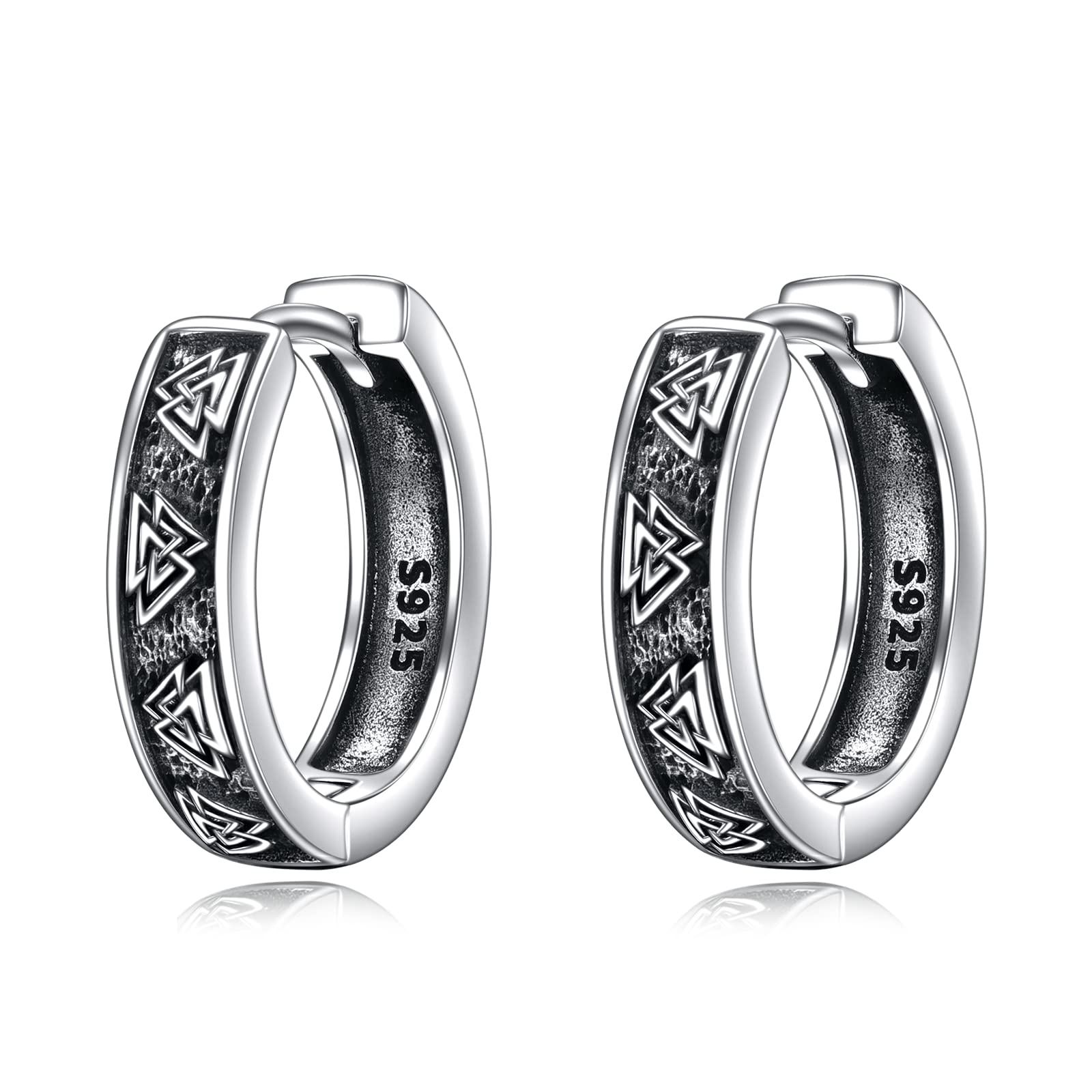 YFN Pendientes negros para hombre, plata de ley 925, runa vikinga, pendientes negros, regalos de cumpleaños para hombres y mujeres
