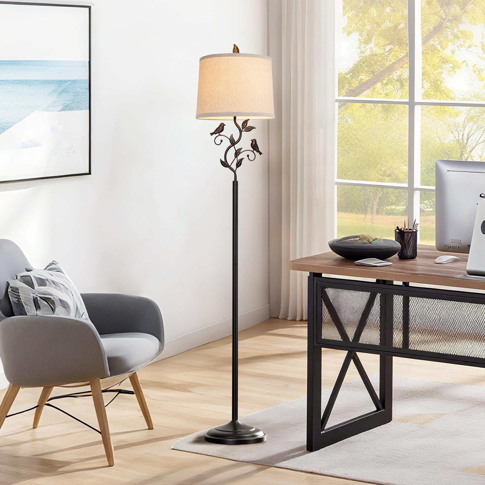 RORIANO 63' Rustic Unique Bird Leaf Floor Lamp for Living Room — product photo