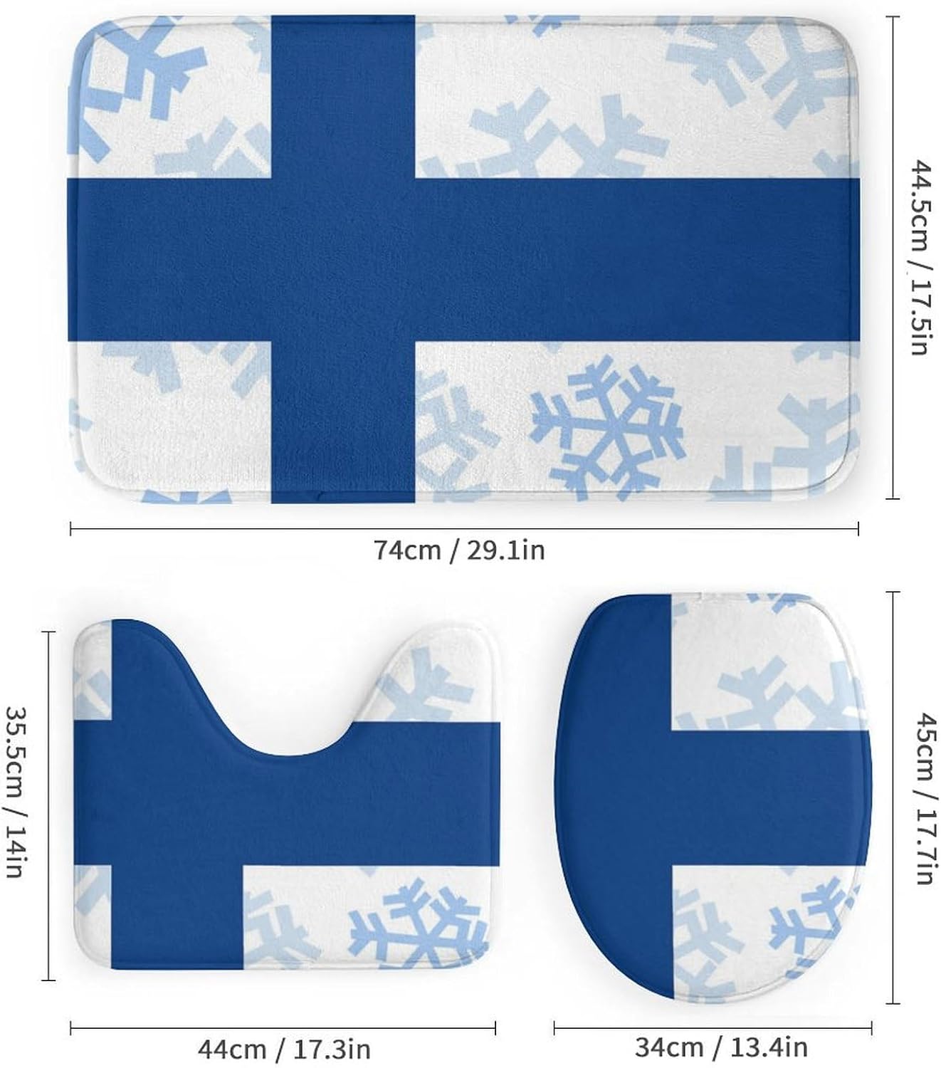 Finland Finnish Flag with Snowflakes Bathroom Sets with Shower Curtain and Rugs 4 Piece with U-Shaped Floor Mat Toilet Lid Cover