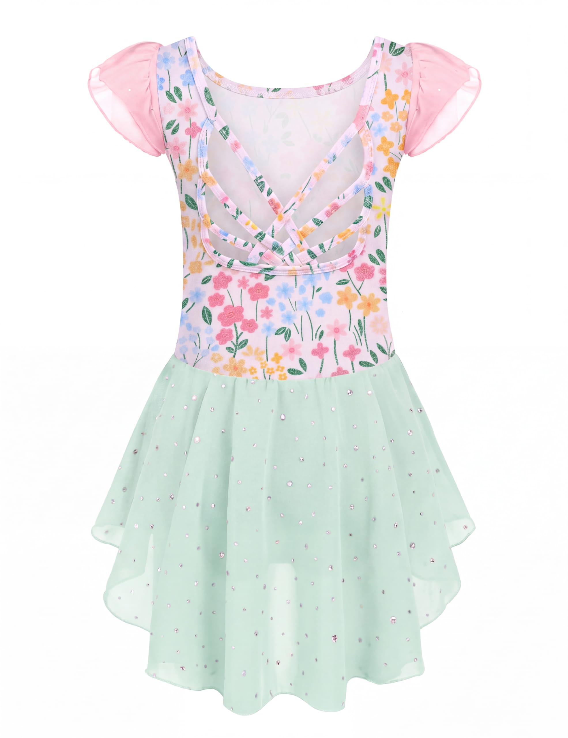 Arshiner Girls Ruffle Sleeve Ballet Leotard Criss-Cross Back Dance Dresses