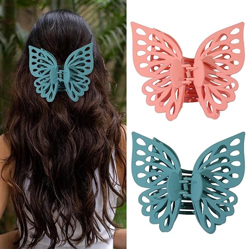 Miniatura 1 de Pinzas de mariposa extra grandes de 5.51 pulgadas, 2 pinzas de mariposa para cabello grueso y fino, antideslizantes, lindas pinzas mate para cabello