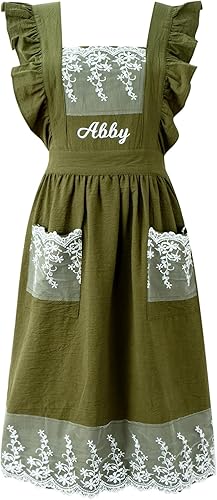 Delantal vintage para mujer con bolsillos, delantales de chef personalizados con nombre para cocina, cocción, hornear, jardinería