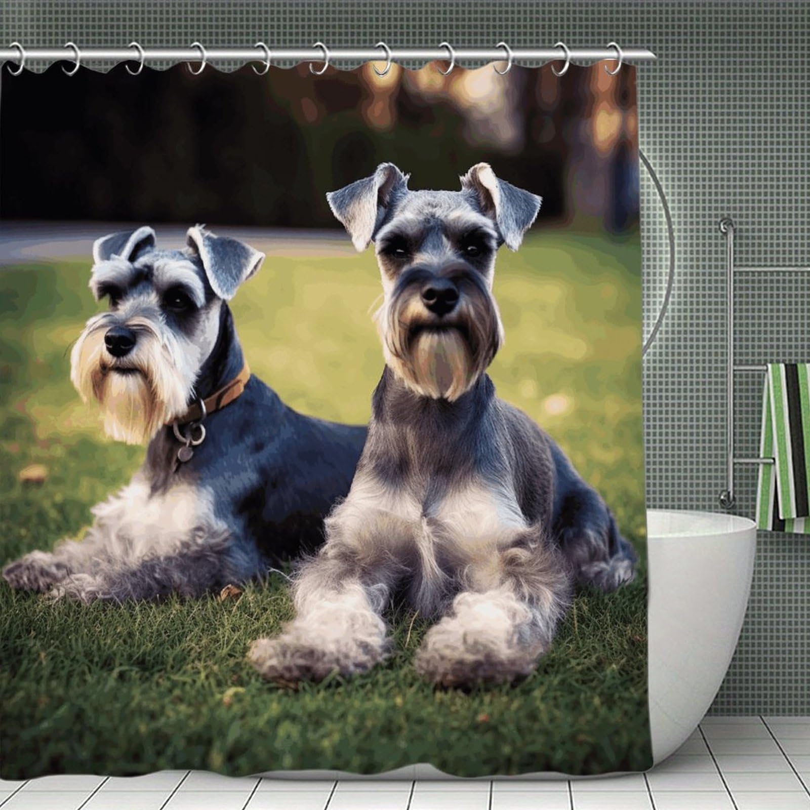 JTREHY Adult Schnauzer Dogs Shower Curtain Waterproof Bathroom Shower Curtain Machine Washable Bath Curtains Polyester Cloth Bath Curtains for Bathroom Showers 70.8×70.8Inch