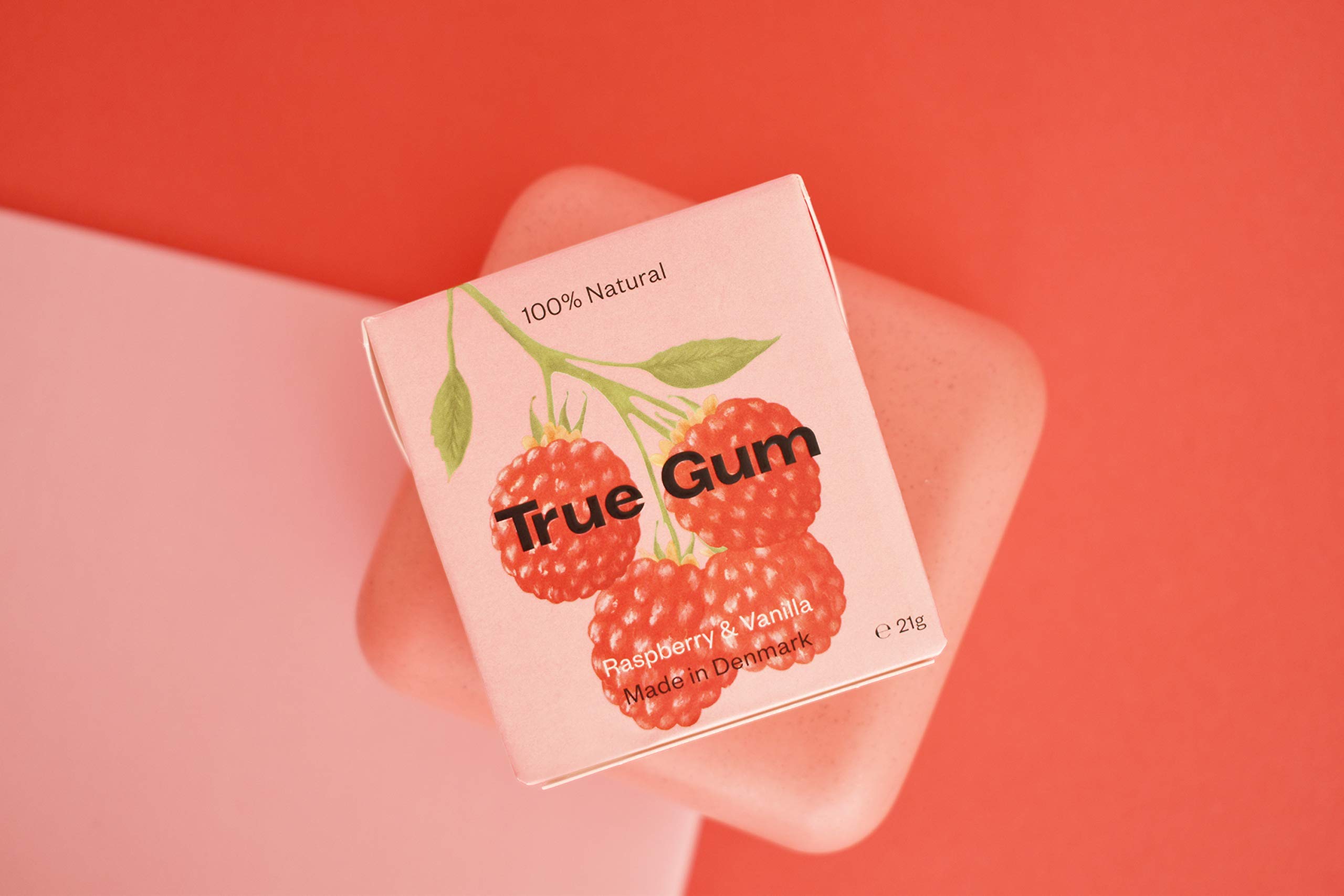 True Gum 24er Display: HIMBEERE & VANILLE | Plastikfreier Kaugummi | Biologisch Abbaubar | Vegan | 24 x 21 g, 504 g