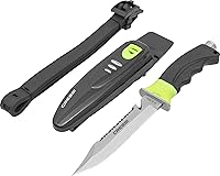 Vista 5 de Cressi Borg, cuchillo de hoja larga para buceo y pesca submarina - Punta puntiaguda y roma Gris