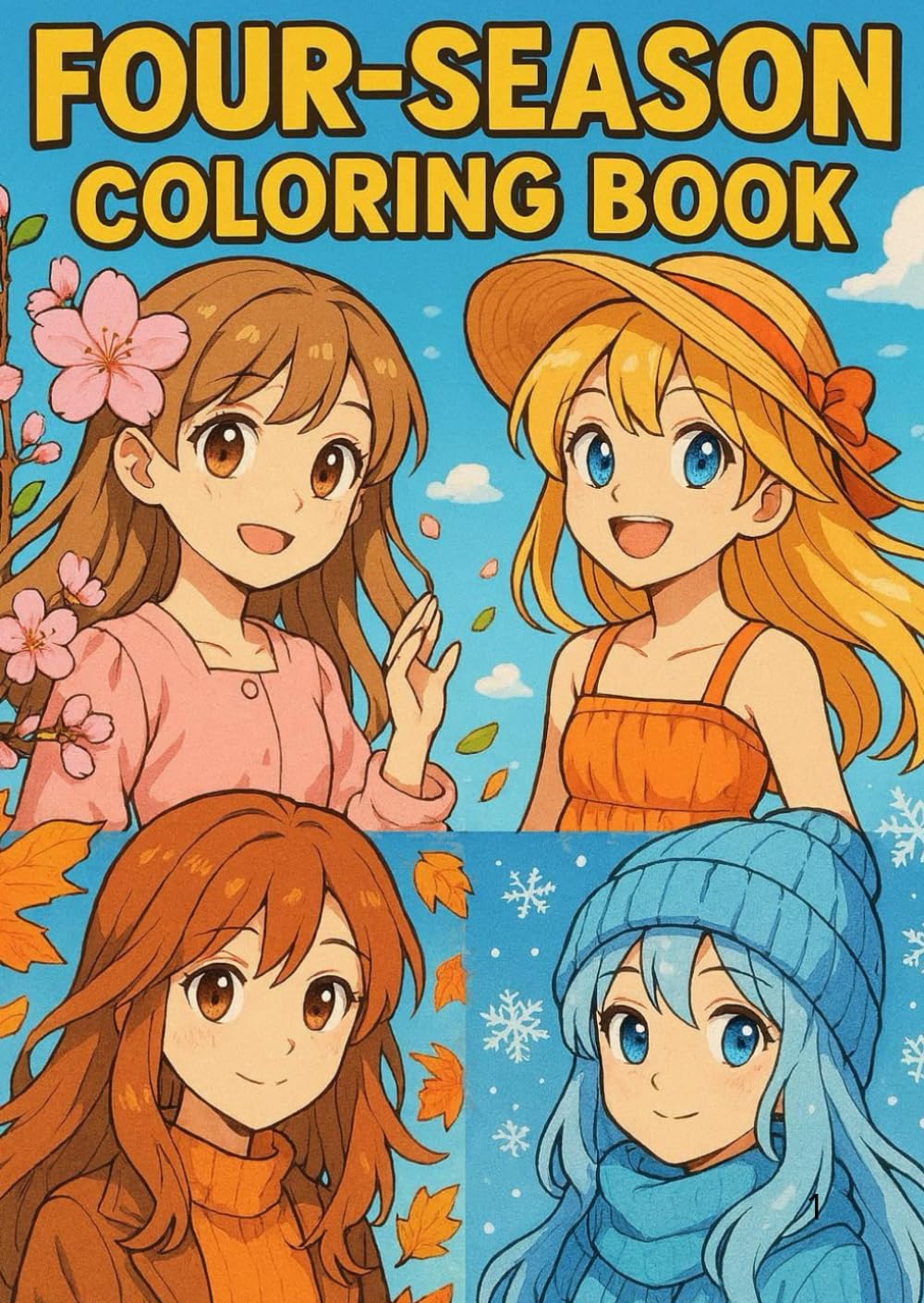 Four-Season Coloring Book – Stories Blooming in Flower Fields with Kids and Animal Friends