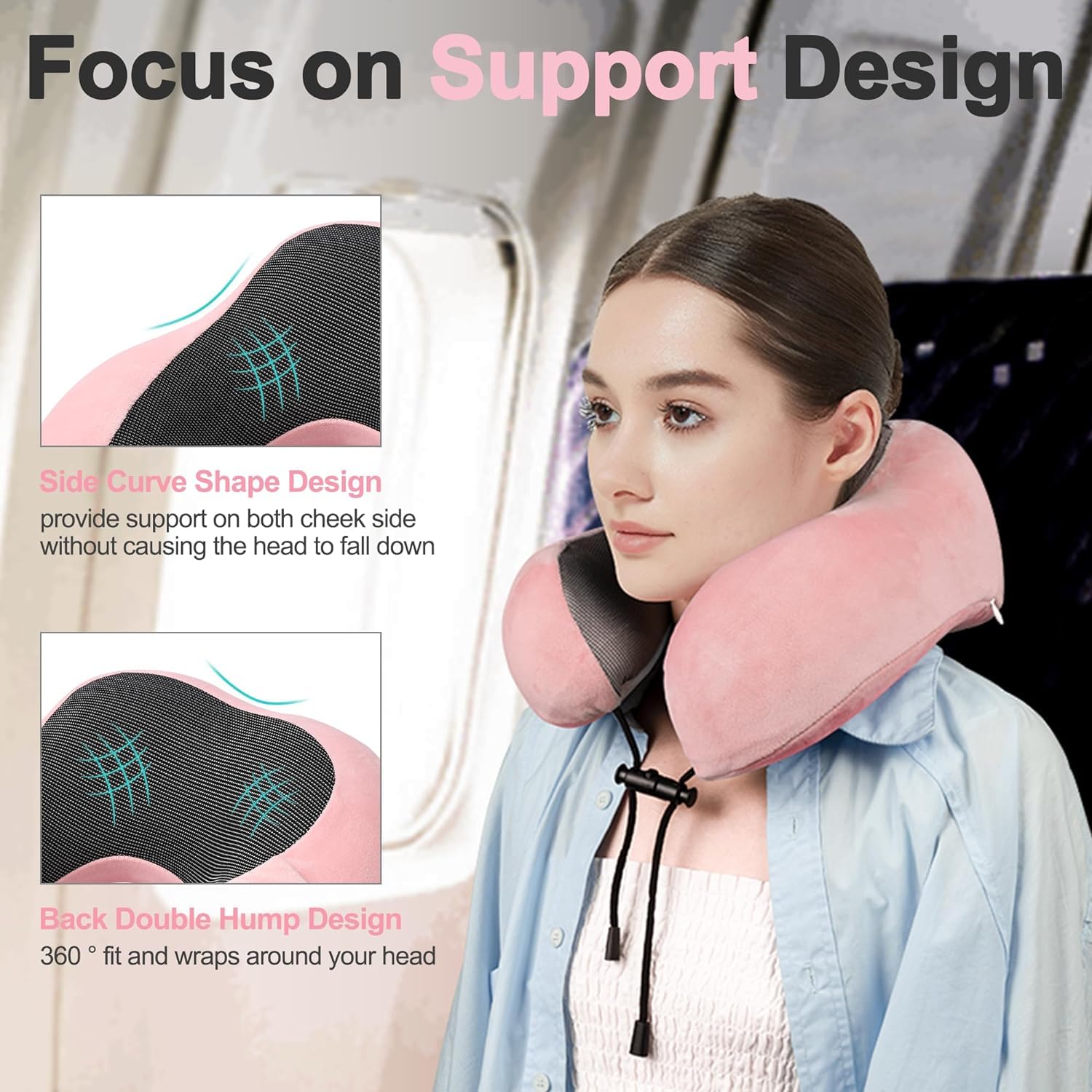 Nackenkissen Auto Nackenkissen Reise Reisekissen aus Memory-Schaum, Nackenkissen, weiches Flugzeug-Reisekissen Travel Essentials(Pink)