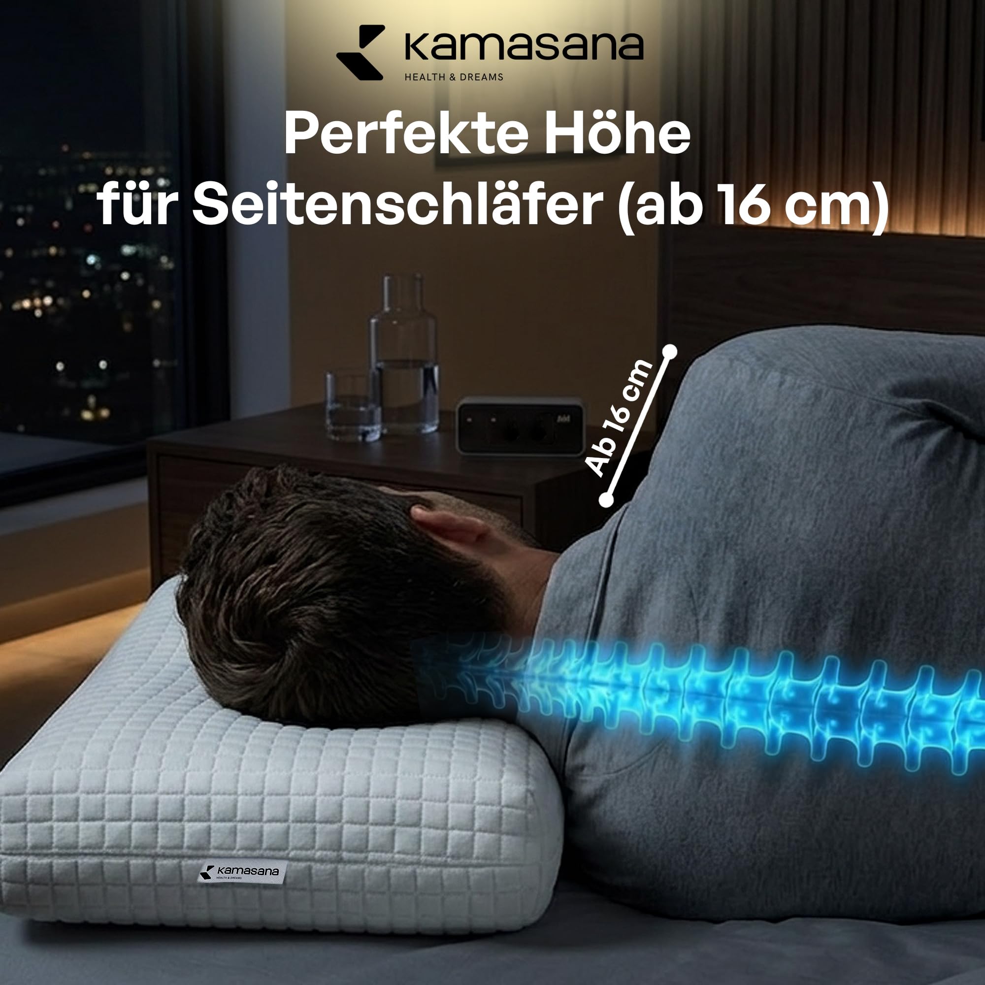 Orthopädisches Seitenschläferkissen 40x80, 16 cm hoch - Memory Foam Kopfkissen für Seitenschläfer mit weicher und Fester Seite, ergonomisches Nackenstützkissen gegen Nackenschmerzen