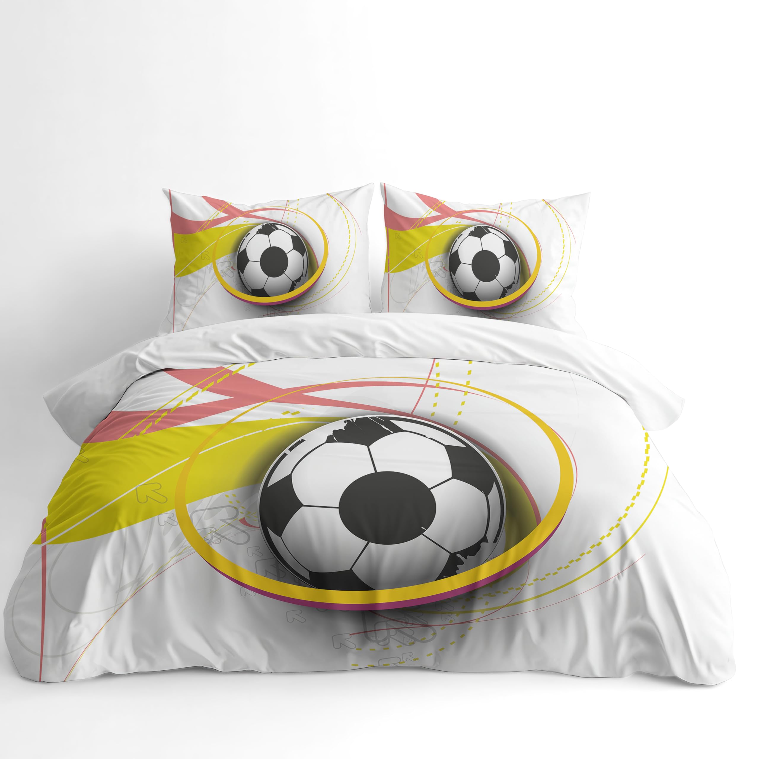 Adam Home 3D Digital Printed Football Duvet Cover Set With Pillowcases Home Bedroom Décor Microfiber Superking Bedding Set Made in UK |Football with Colorful Lines